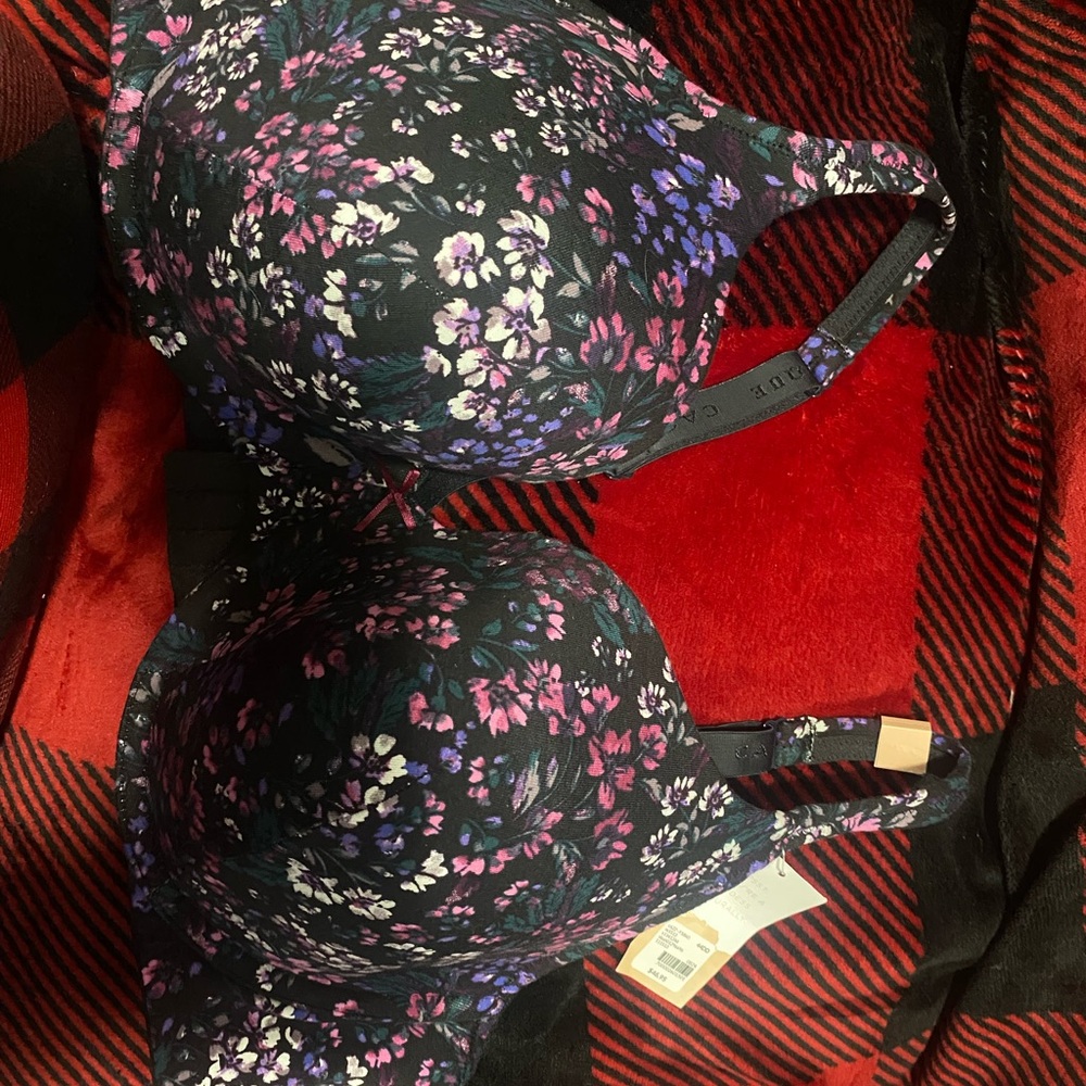 Cacique Black and Purple Bra with Floral Design